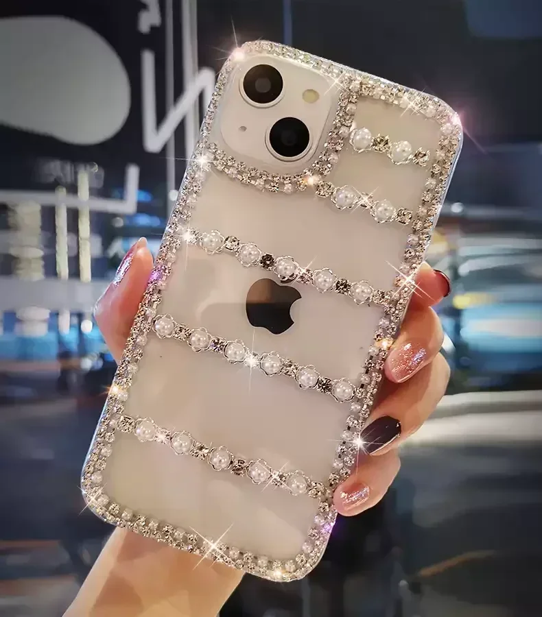 Bling Diamond Pearl Bow Phone Case For Samsung Galaxy S24 S10 S20 Plus S21 FE S22 23Ultra Note20 10 Flower Cover