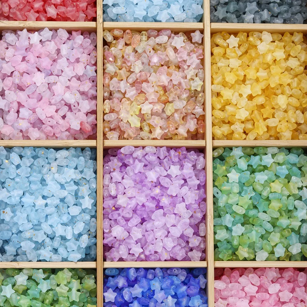 178PCS acrylic pentagram two-color gradual change sprinkle golden foil acrylic beads, string loose beads DIY bracelet necklace jewelry accessories