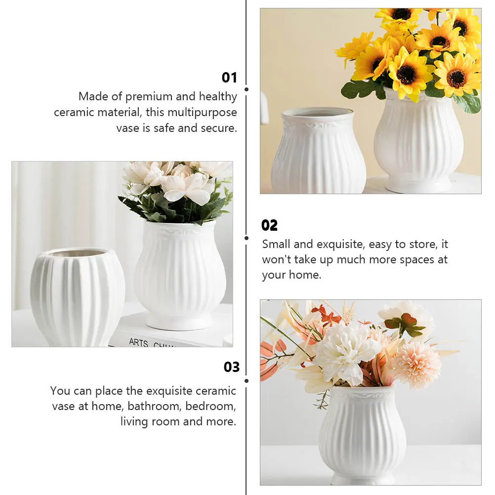 

1Pcs Striped Chic Ceramic Vase Multipurpose Dry Flower Storage Holder for Housewarming Gift Home Office Desktop Adornment Floral