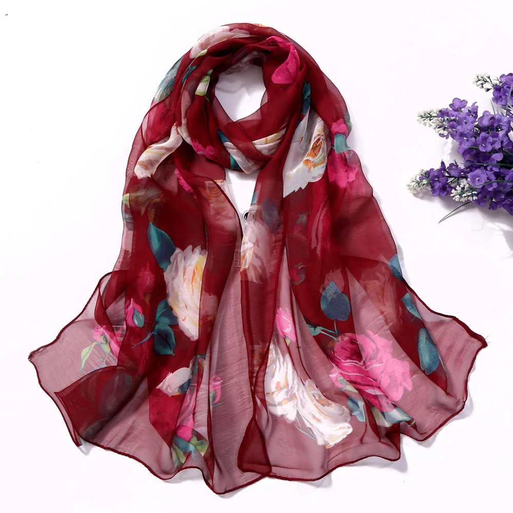 2023 New Fashion Spring/Summer Women Floral Printing Beach Silk Scarf Shawls Female Long Wraps Beach Sunscreen Hijab 64 Colors