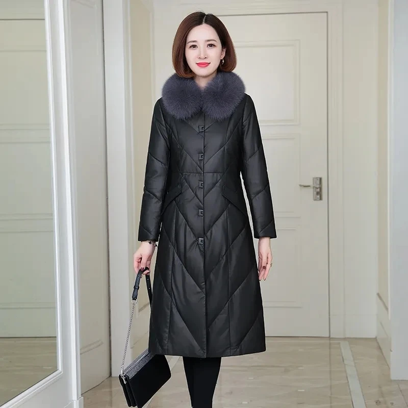 High End เสื้อหนัง Faux ผู้หญิงฤดูหนาวเสื้อใหม่ลงผ้าฝ้ายเบาะหญิง Thicken WARM Windproof Parkas Outwear