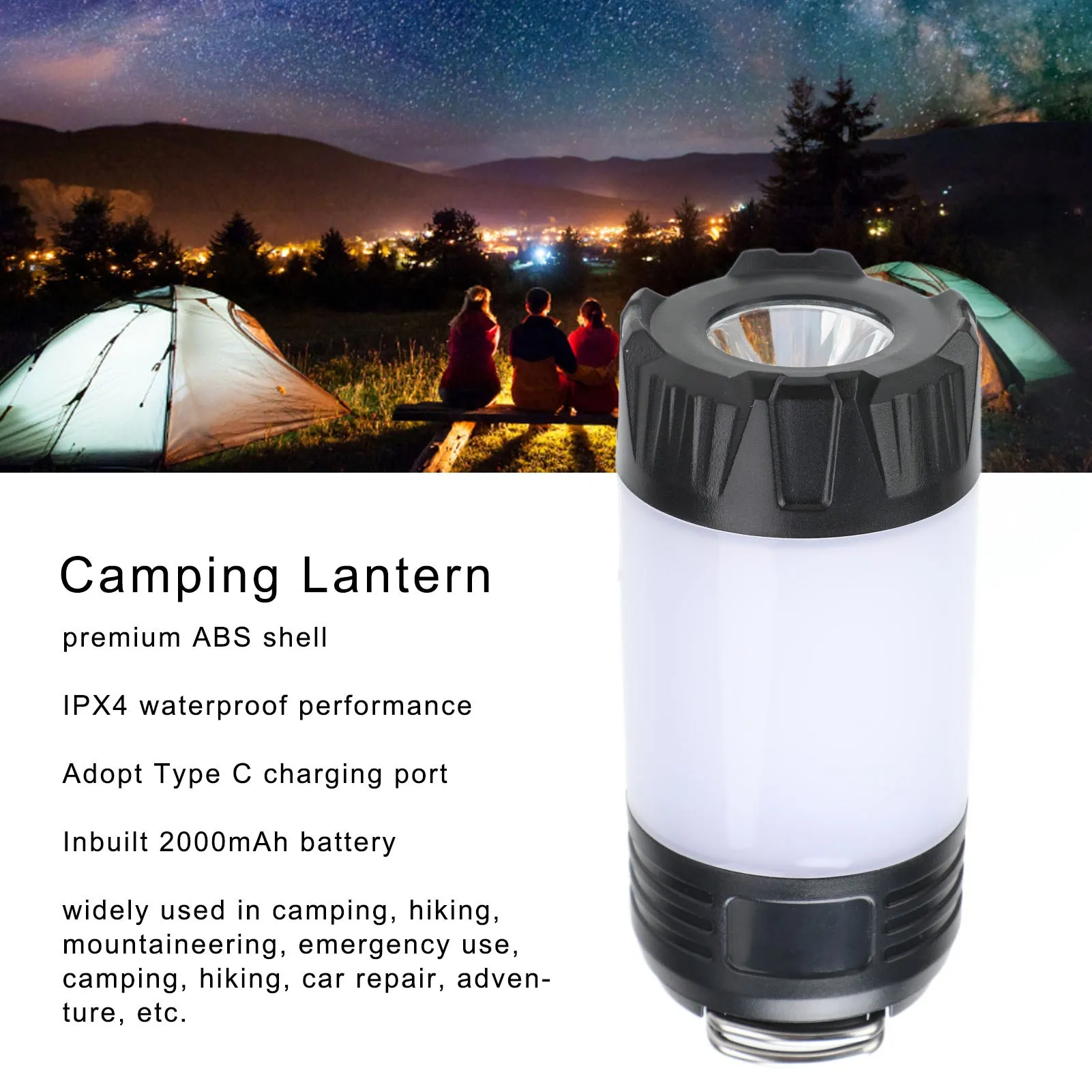 Outdoor Camping Light, LED Strong Type-C Emergency Light, IPX4 Waterproof Multi-function Tent Ground Light Rechargeable Model