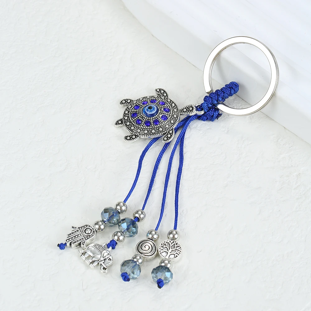 سلسلة مفاتيح على شكل سلحفاة شريرة ، نمط ملون ، حلقة مفاتيح سيارة بحبل من الشر اليوناني #4