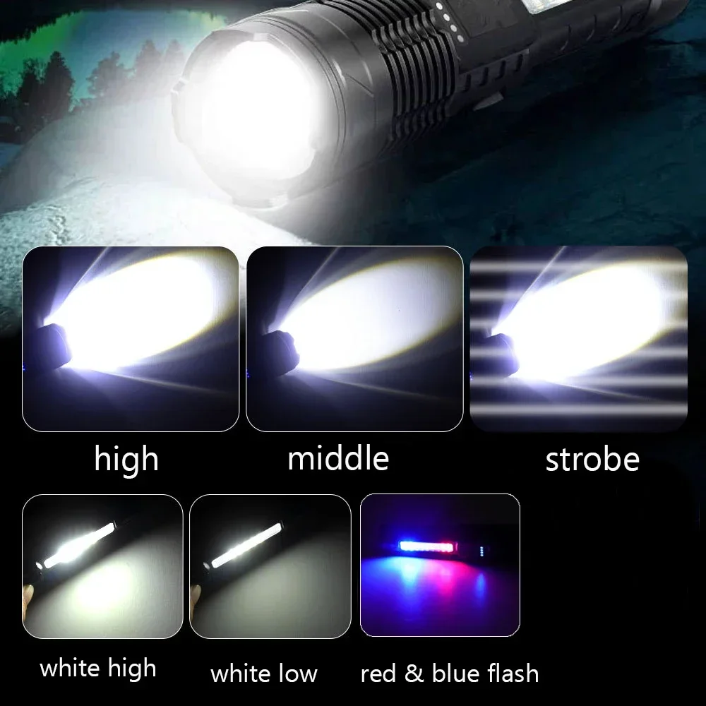 High Power Led Flashlight Portable Multi-Functional Rechargeable Led Flashlight Telescopic Zoom Torch Camping Hiking Flash Light