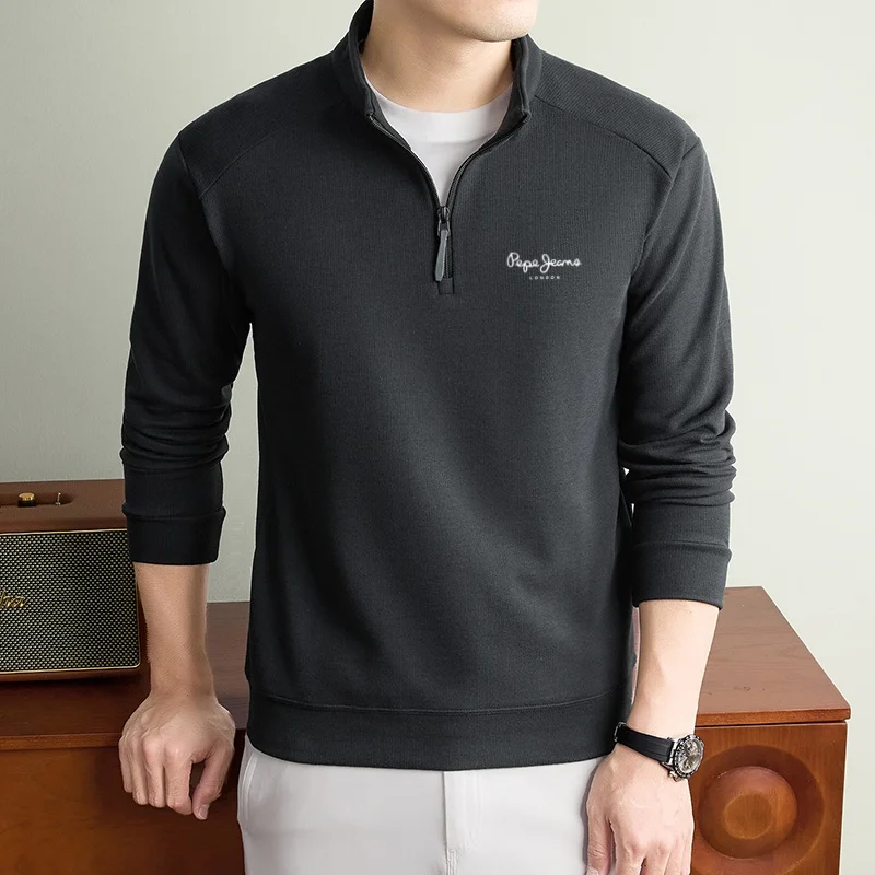 Brand designer's autumn new letter embroidered knitted sweater for men's warm velvet comfortable half zip lapel pullover sweater