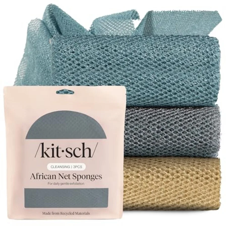 

African Net Sponge Exfoliating Body Scrubber for Cleansing and Gentle Daily Exfoliation Stretchable Bath Sponge for Hard-to-Rea