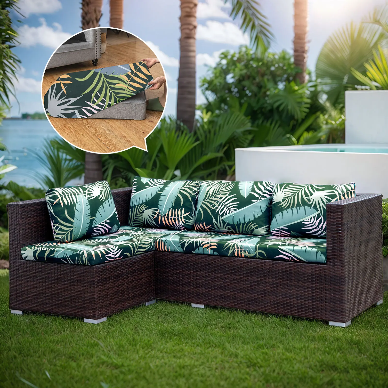 

Patio Stretch Sofa Cushion Cover Outdoor Cushion Cover Replacement Patio Furniture Cushions Couch SlipcoversCover 3/6/8Pcs