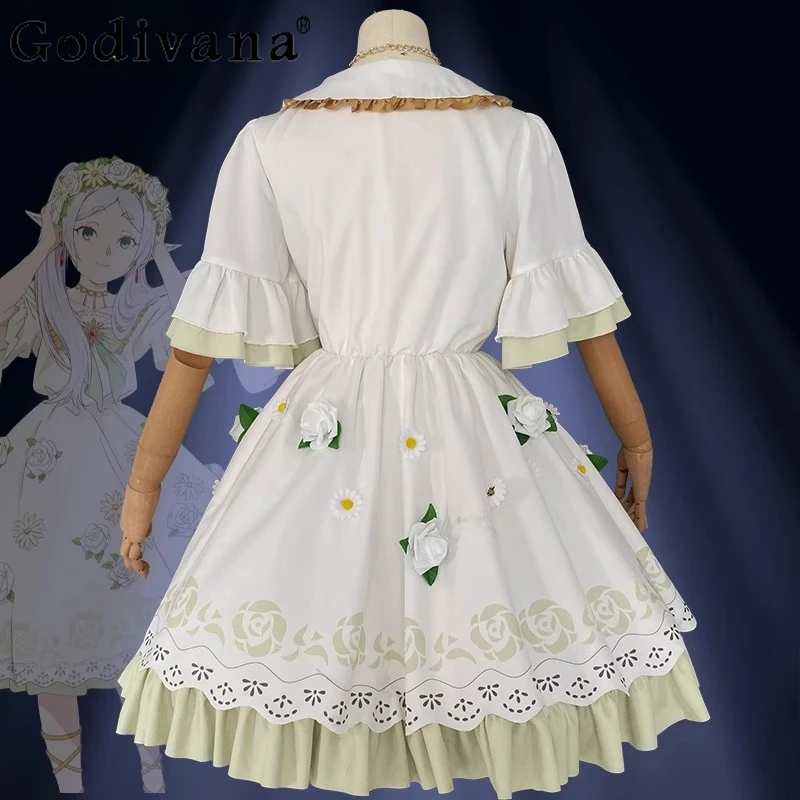 여름 게임 애니메이션 러블리 드레스 여성 할로윈 크리스마스 역할 놀이 드레스 여성 보우 칼라 꽃 달콤한 짧은 드레스