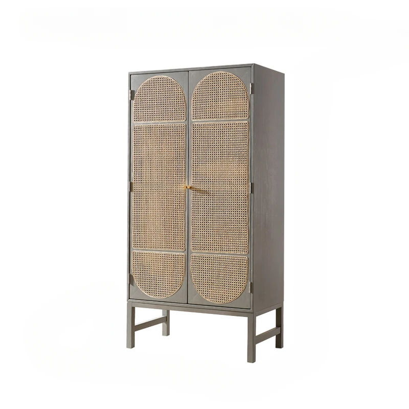 Nordic Solid Wood Rattan Storage Cabinet Simple Modern Retro Bed & Breakfast Bedroom Clothing Cabinet