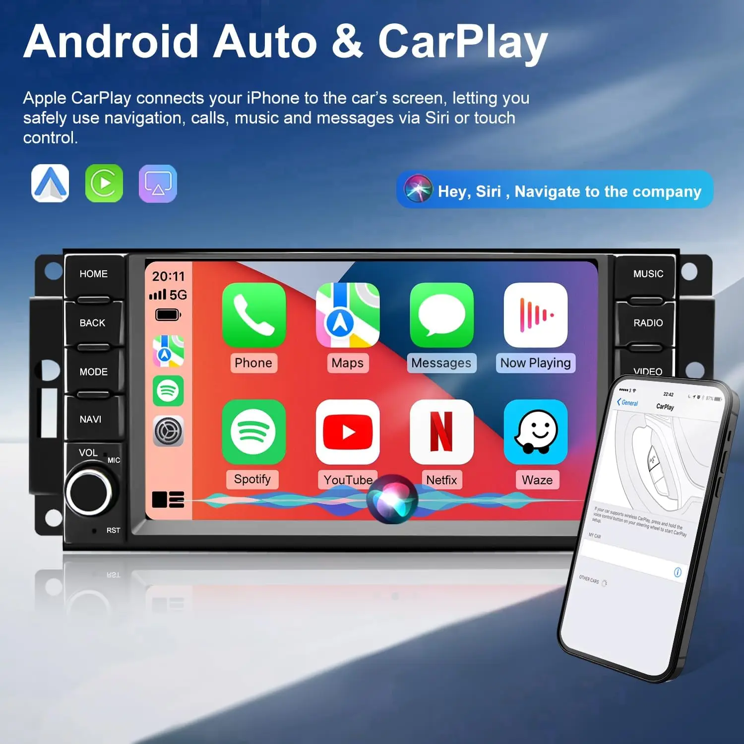 New 7 Inch LHD DSP Stereo Car Touchscreen Video Player Android 13 GPS Navigation Head Unit For Chrysler Sebring Aspen Voyager 2007-2010 Jeep Liberty 2008-2012 Dodge Journey 2009-2010 Support Wireless Carplay Bluetooth FM RDS WiFi SWC Mirror Link