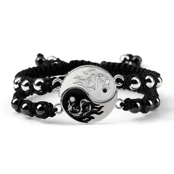2Pcs/Set Dragon Tai Chi Gossip Braided Bracelet for Women Men Best Friends Adjustable Yin Yang Bracelets Fashion Couple Jewelry