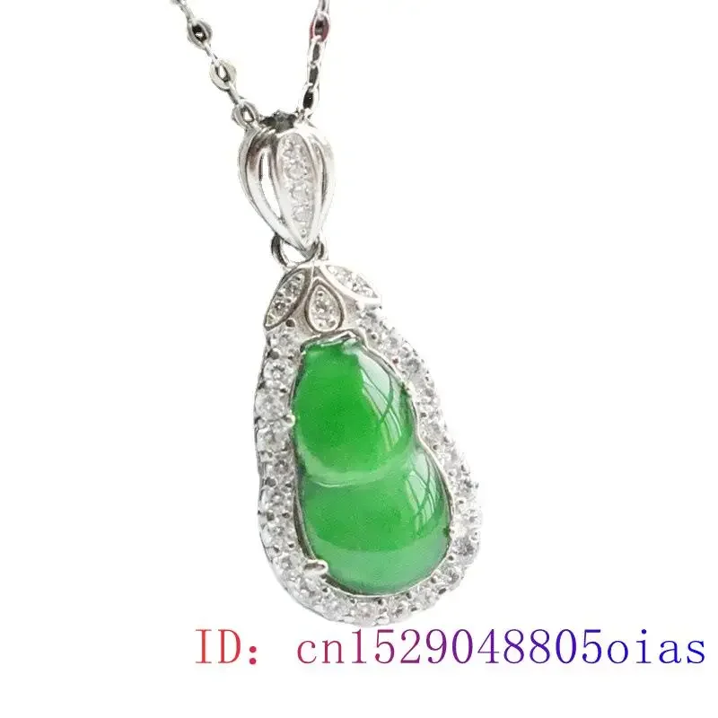 Burmese Jade Gourd Pendant Charm Necklaces Jadeite Amulets Jewelry Stone Necklace 925 Silver Green Luxury Choker Natural