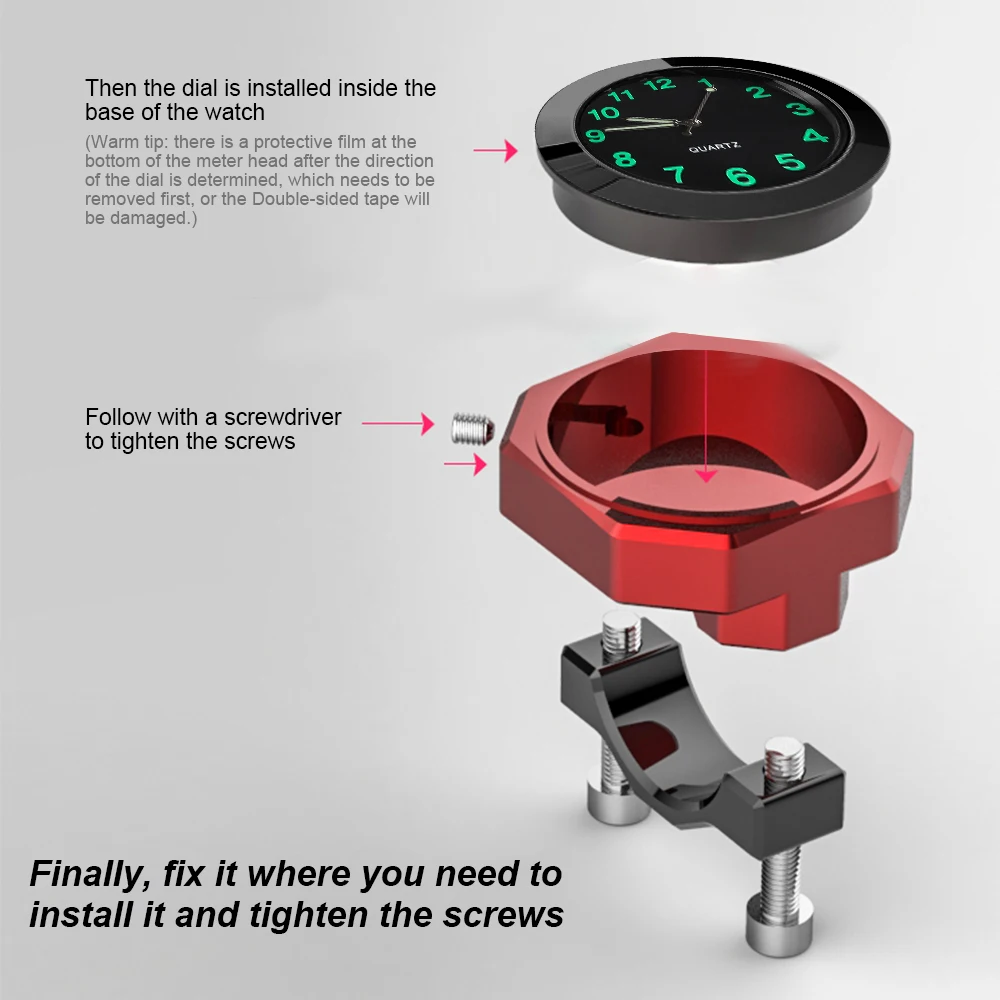 Zegar motocyklowy ze stopu aluminium 22-28mm wodoodporny uchwyt na kierownicę do roweru Motobike Luminous zegarek kwarcowy wyświetlacz czasu