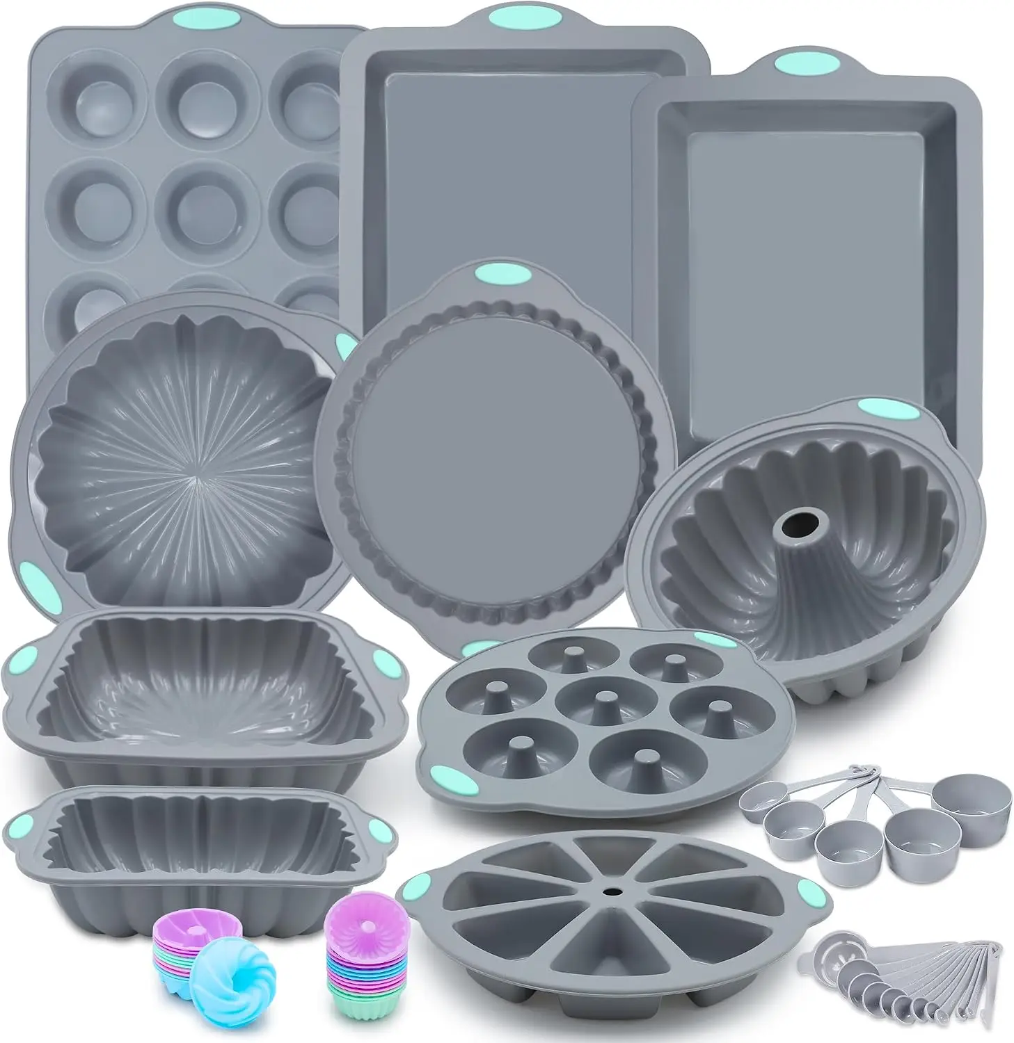 

51-Piece Silicone Baking Set, Non-Stick Molds for Cakes, Muffins, Bread, Light Grey