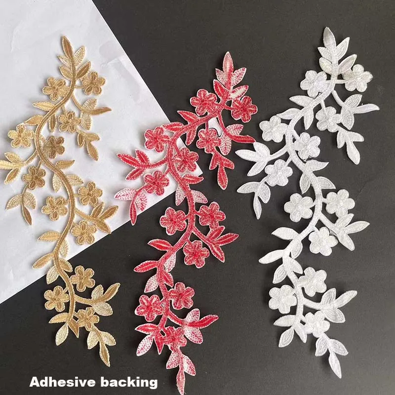 26*10CM/Floral Applique Clothes Stickers Patch Thermocollant,Plum Blossom Flower Embroidery Iron On Patches for Clothing,Dress