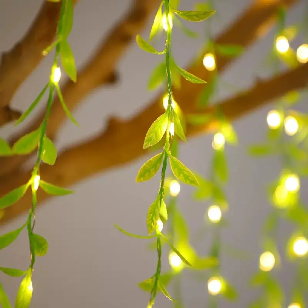 1PC 100M 8 Lighting Modes Willow Leaf Curtain Light, USB Powered, Suitable for Wedding, Festival, Party Decoration Lighting