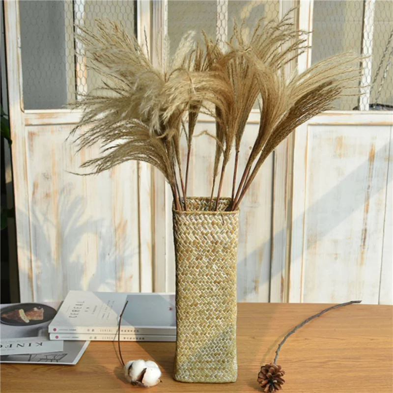 

ABAH-2X Rattan Flower Vase Bamboo Baskets Decoration Vases Flower Fruit Basket Flower Vase Tall Vases For Home Decor White