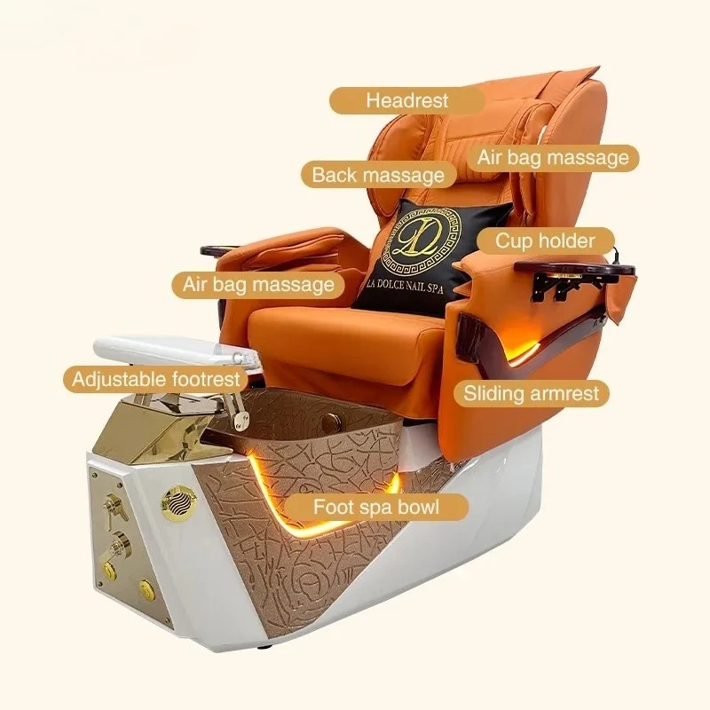 Professional Adjustable Backrest Electric Pipeless Reclining Foot Care Massage Pedicure Chair For Beauty Salon