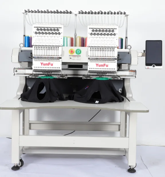 YF High-Speed Automatic Computerized 2-Head Digital Embroidery Machine 12 Needles Garments Embroider New Condition Core Motor