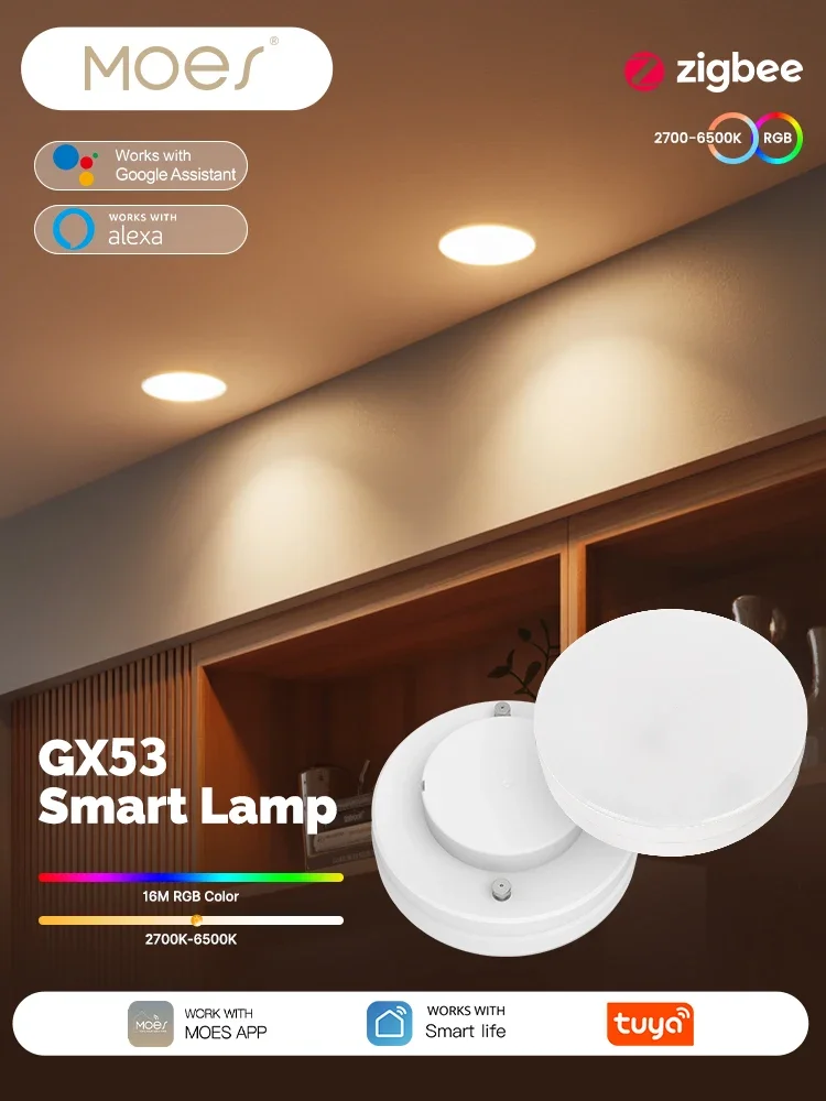 MOES Tuya ZigBee Smart LED Lampe GX53 Farbwechsel Dimmbare Glühbirne Musik Sync Restaurant Schrank Arbeit Mit Alexa Google Hause
