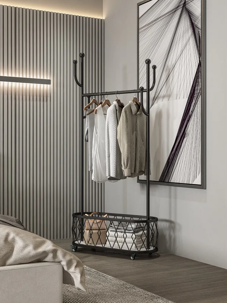 Nordic light luxury coat rack household floor hanger bedroom bag hanger movable clothes rack drying