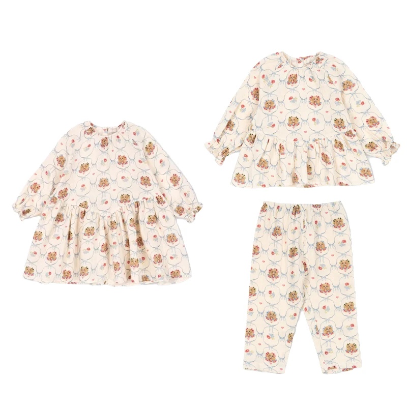 

2025 New Autumn Winter Girl's Dog Printed Dress Baby Girl Printed Casual Top and Pants Set Kids Fashionable Casual Clothing