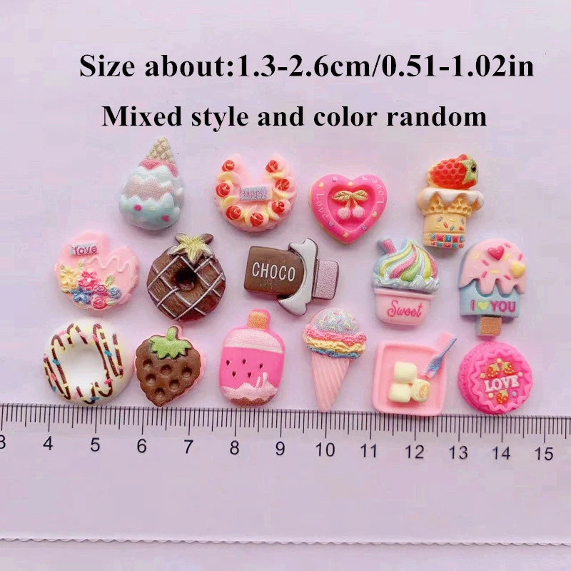 20 Pcs/Bag Mixed Style Resin Candy Biscuit Food Nail Art Phone Case Hairpin Fridge Handmade DIY Charms Accessory Decoration