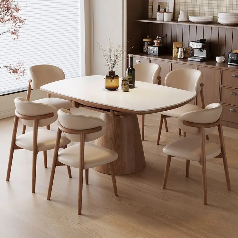 

Retro style Dining table high-end household Extendable round dining table set 6 chairs mesa redonda extensible kitchen furniture