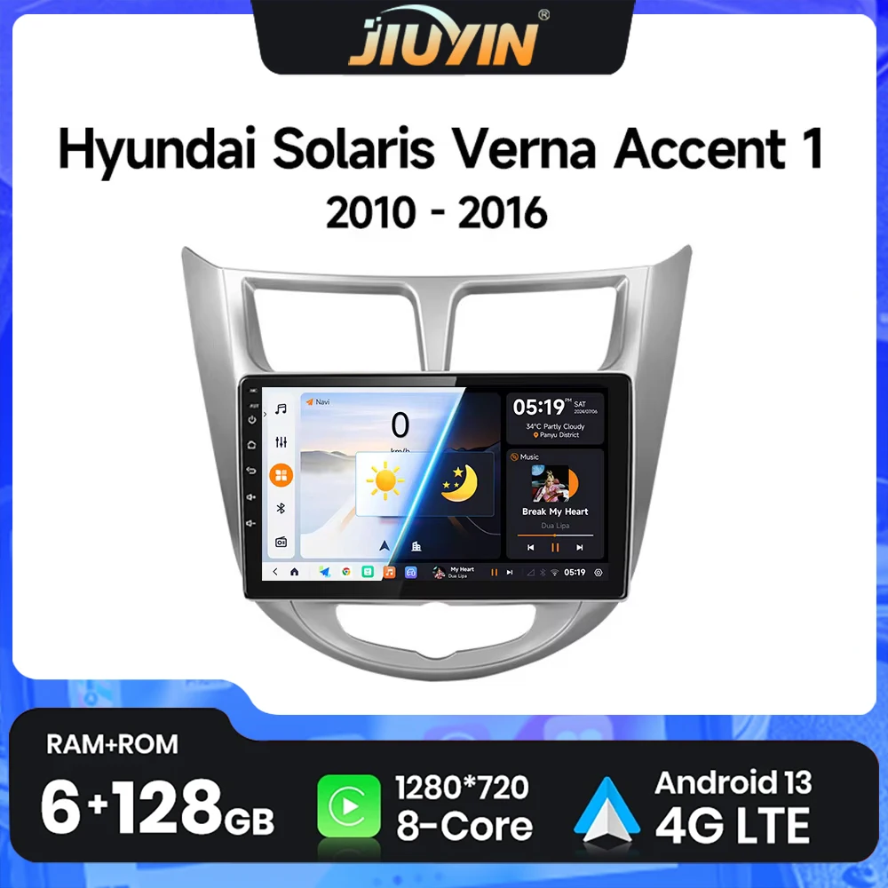 

JIUYIN Android 13 Carplay автомобильное радио для Hyundai Solaris Verna Accent 1 2010-2016 мультимедийный плеер 2Din GPS DVD головное устройство