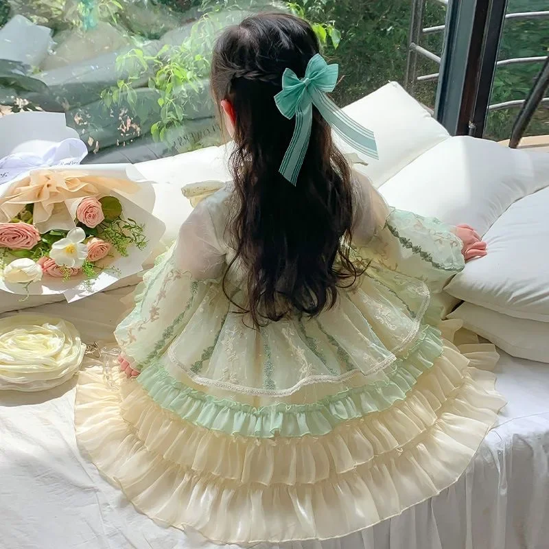 เด็กสาวชั้นลูกไม้Lolitaชุดเจ้าหญิงเด็กวัยหัดเดินเด็กVINTAGE Elegant Bow Tutu Vestidoคริสต์มาสฮาโลวีนเสื้อผ้า 3-12Y