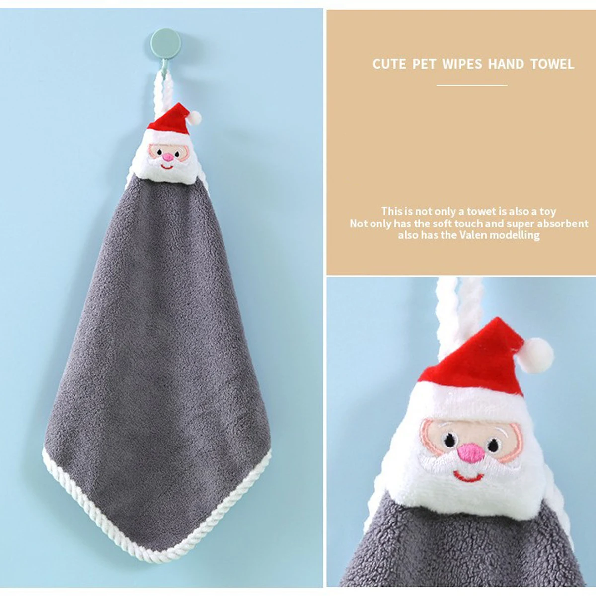 4 stuks kerstcadeaus zachte handdoek koraal fluweel absorberende microvezel kerstman nieuwjaar badkamer cartoon hangende handdoek peibang