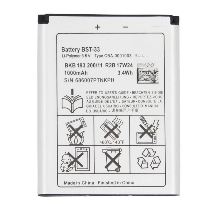 New Replacement Mobile Phone Battery 3.6V 1000mAh BST-33 For Sony Ericsson K800 I SATIO U1 W880I K810I T700 T715 W100I