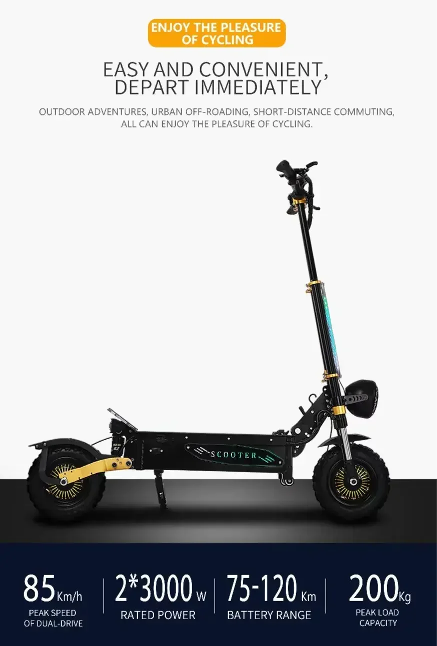 Adult Electric Scooter 3000*2W Dual Motor 60V 40AH Lithium Battery 85KM/H Foldable Electric Scooter Off-Road Electric Scooter