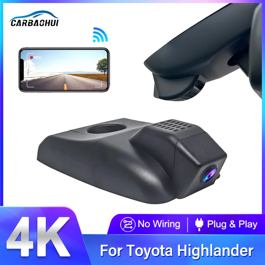 4K 2160P Plug and Play WIFi Car DVR Video Recorder Dual Lens Dashcam for Toyota Highlander Kluger 2017 2018 2019 By APP Control