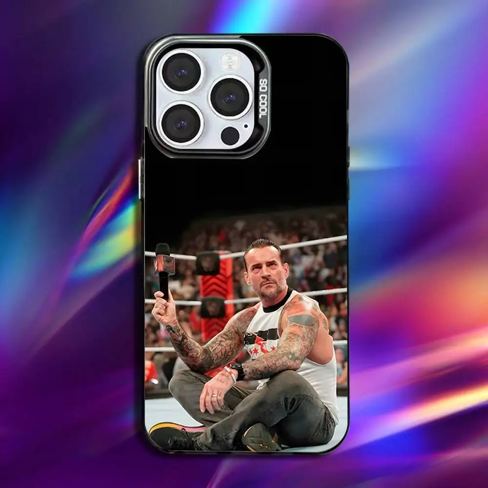 حافظة هاتف W-WWE CM P-Punk لهاتف iPhone 16,15,14,13,12,11,Pro,Max,Plus, Mini,XS,SE مضادة للسقوط باللون الأسود غير اللامع