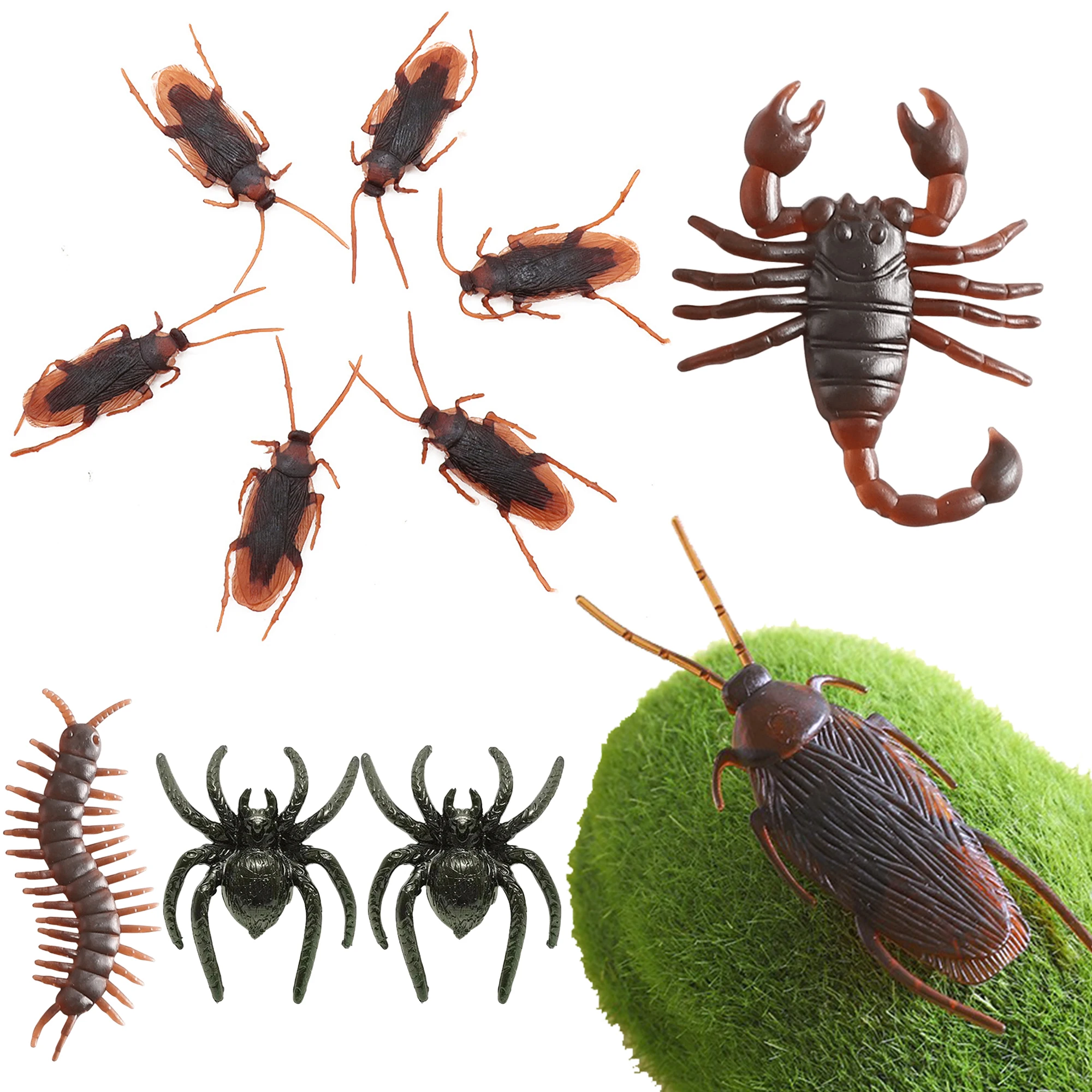 Adornos de insectos para Halloween, decoración de insectos simulados, cucaracha, araña, ciempiés, escorpión, casa de terror, materiales DIY, 5 uds.