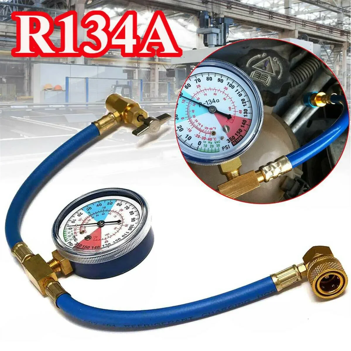 Car Air Conditioning Recharge Hose R134A AC -Refrigerant Charging Hose With Pressure Gauge 350PSI Low Pressure Meter