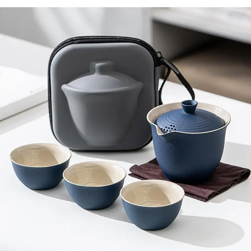 Tetera Y Taza De Té Cerámica, Juego Kung Fu Portátil Hecho A Mano, Para Viajes Oficinas, Chino