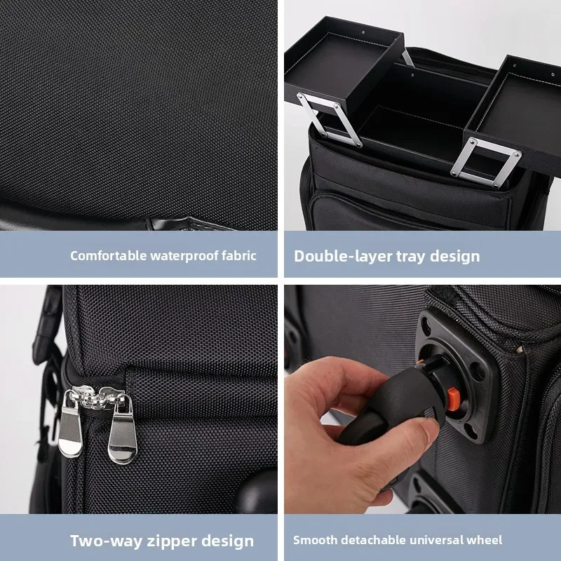 Professional Rolling Makeup Case Large Capacity Nylon Tool Box for Spas Salons and Travel Rolling Trolley Makeup Train Case view 5