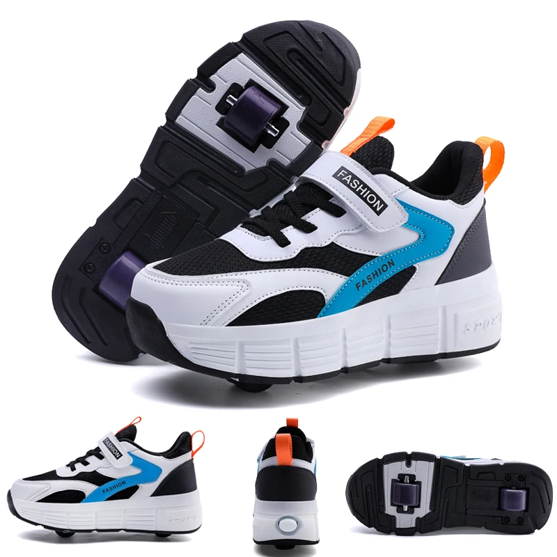 

Детские роликовые коньки с отсоединяемыми двойными колесами для уличных видов спорта, дышащие сетчатые повседневные роликовые кроссовки для мальчиков