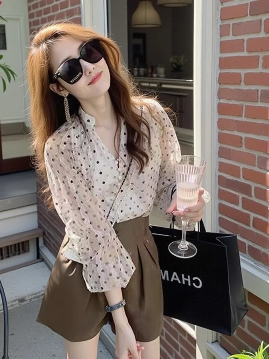 

Korean Style Thin Chiffon Shirt Women's New 2025 Beautiful Loose Design Elegant Versatile Age-Defying Top Nine-Quarter Sleeve