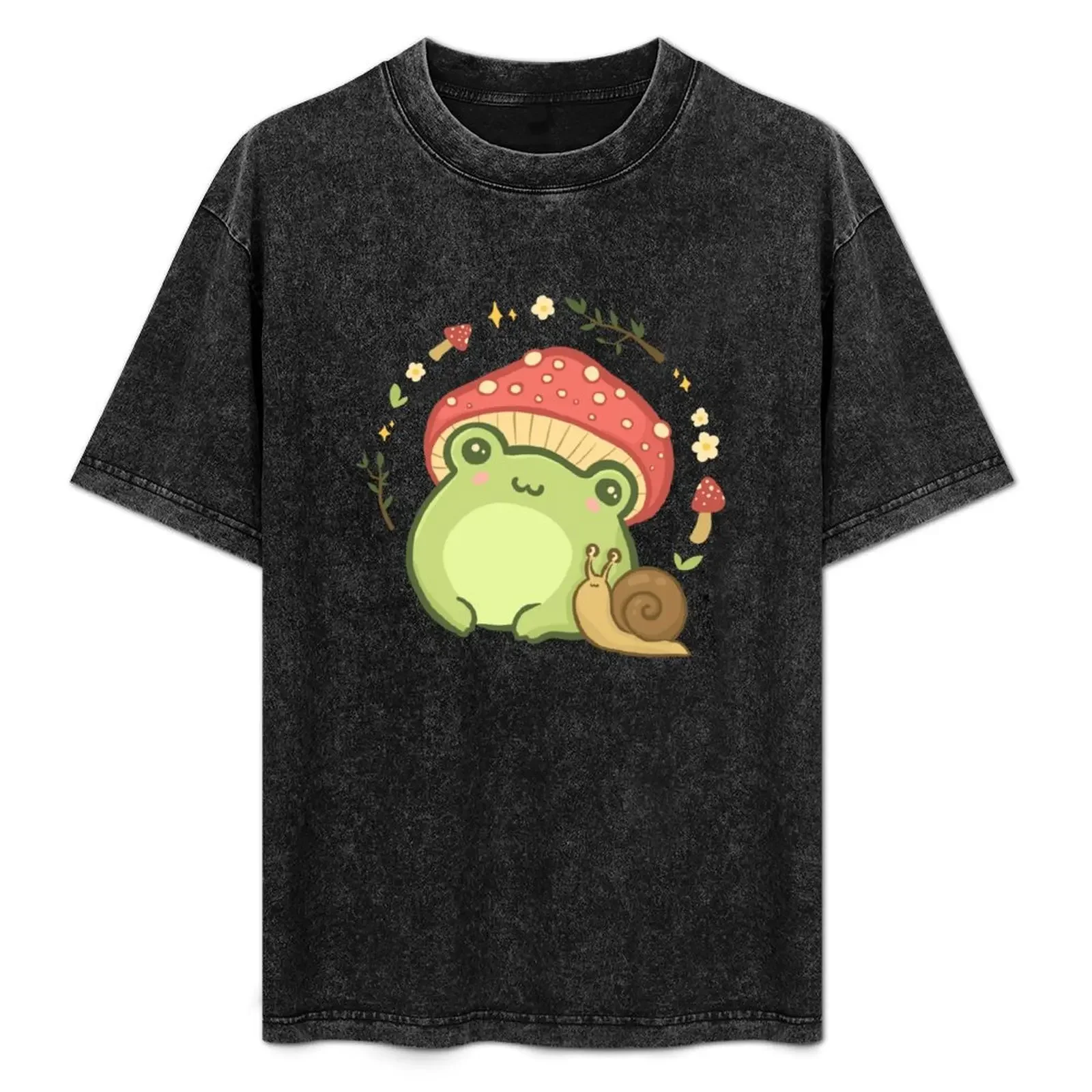 

Super Cute Kawaii Frog with Toadstool Mushroom Hat Snail - Cottagecore Aesthetic Forggy Mushrooms - Amanita Muscaria Lov T-Shirt