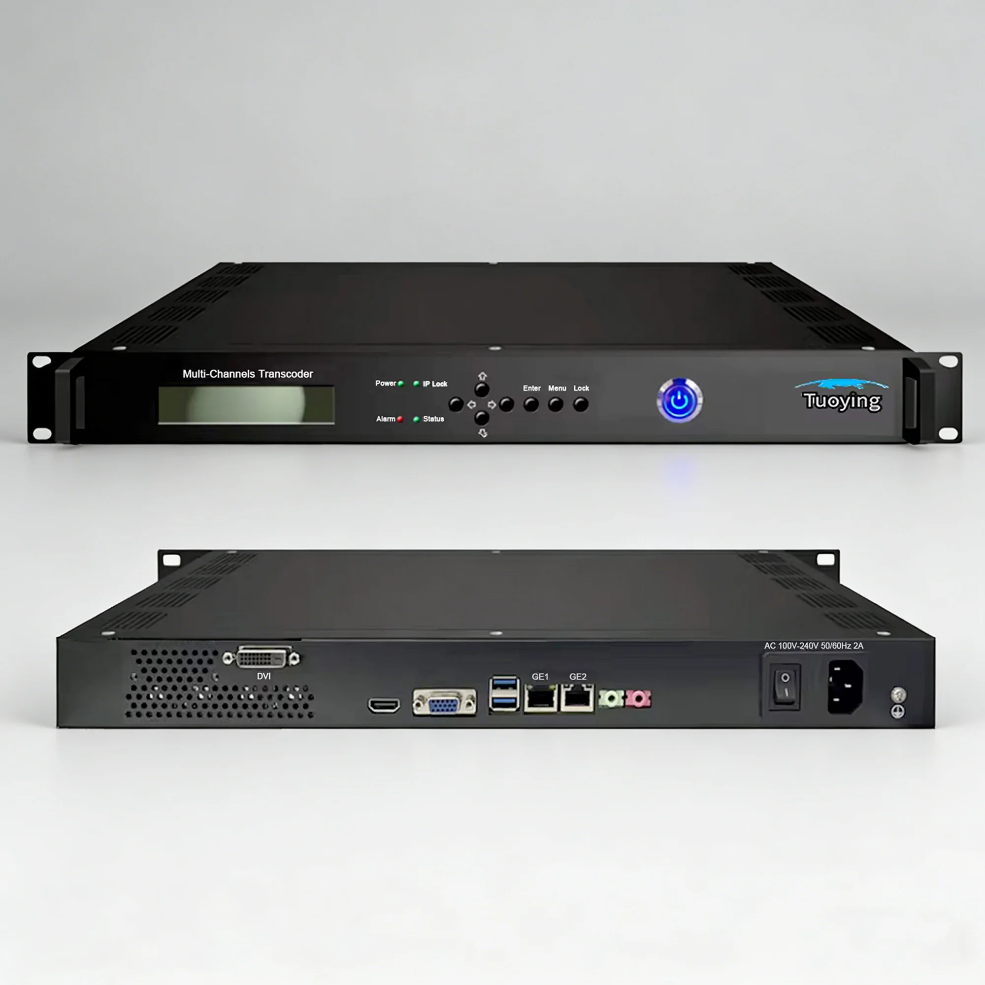 The multi-channel transcoder converts various video formats to H.264/H.265 and supports transcoding for 70 SD and 35 HD channels