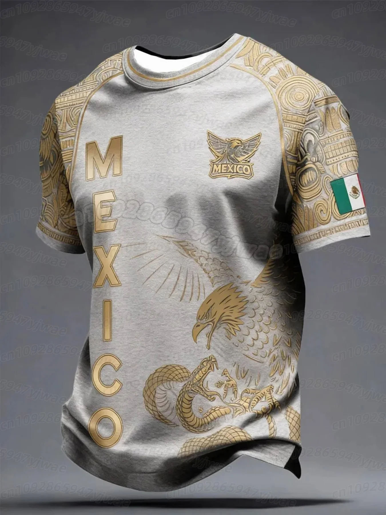 26 Men's mexico Flag T-Shirt,  Gold Black Eagle Printed Tee, Short Sleeve Casual Sports Top Outdoor Soccer fans name tag t-shirt