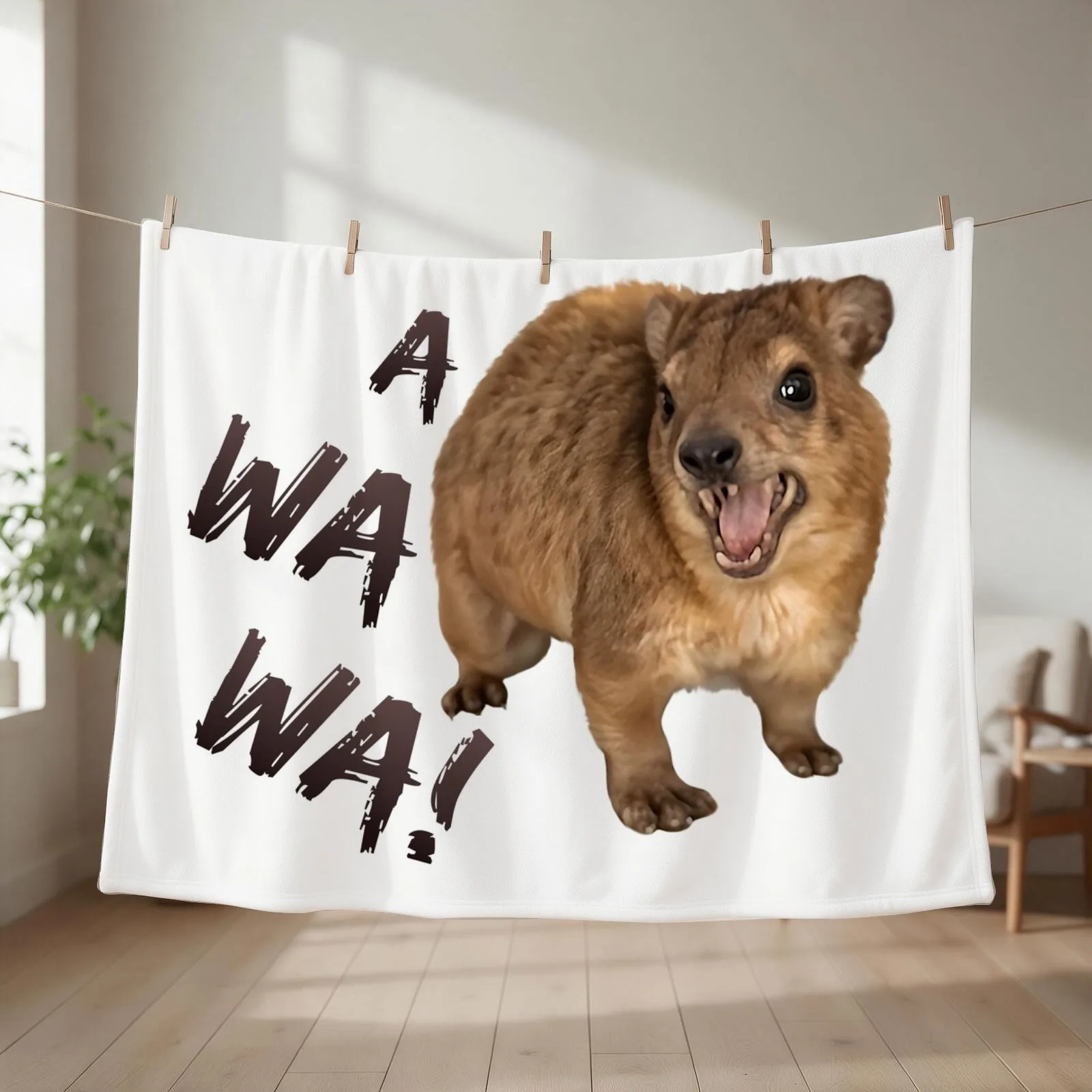 Awawa! Angry Screaming Hyrax Meme - Cute & Funny Throw Blanket couch cozy soft plush fuzzy picnic outdoor blanket