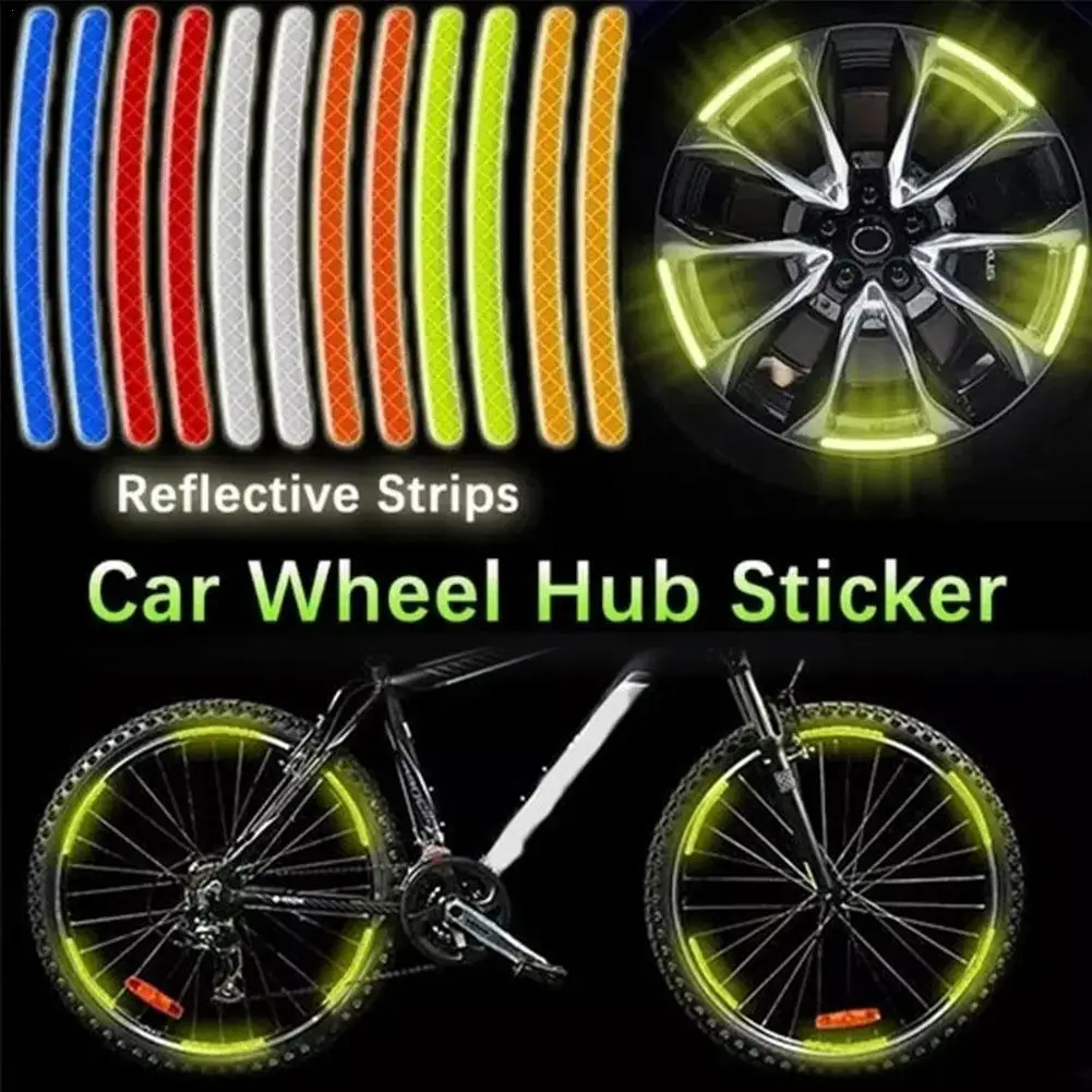 20Pcs Car Tire Rim Reflective Sticker Night Safety Warning Strip Motorcycle Bike Auto Wheel Hub Reflector Stickers Decals