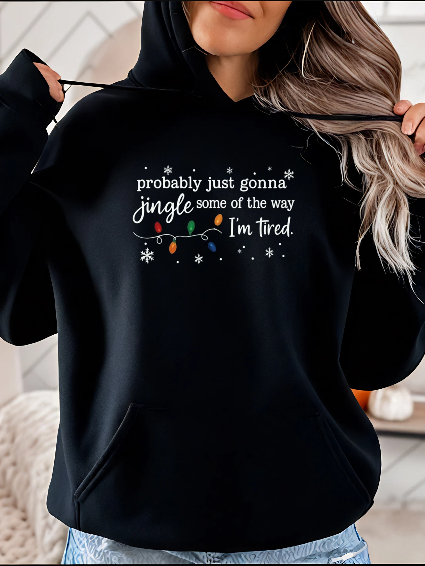 

Рождественская толстовка с принтом Jingle, повседневный праздничный дизайн с подсветкой и снежинками, женская уютная зимняя одежда