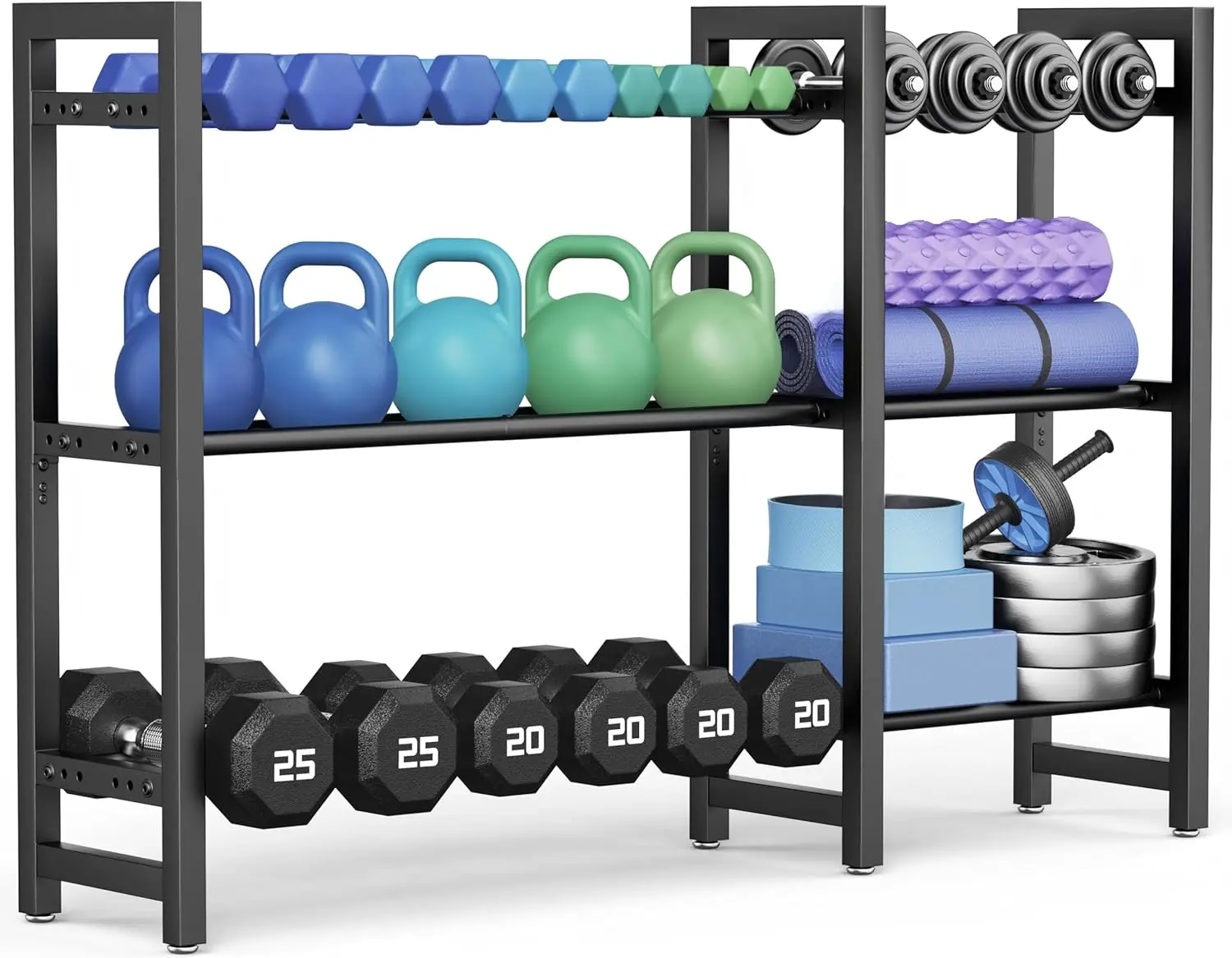 

Трехуровневая регулируемая стойка для гантелей для домашнего спортзала, прочная подставка для хранения со съемными полками