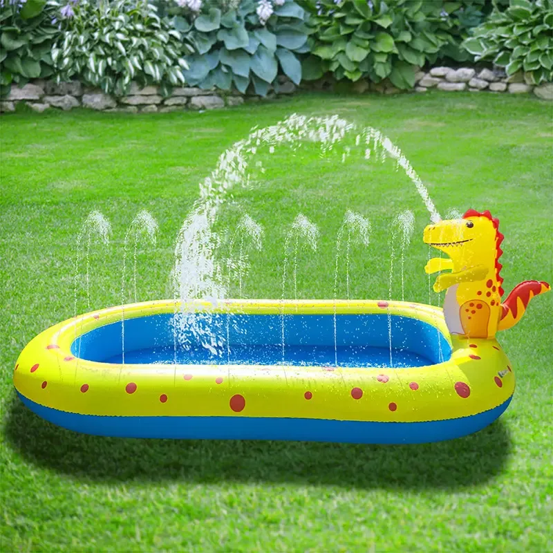 Fuente inflable de PVC para exteriores, estera de fuente de dinosaurio para niños, estera de juego para niños, piscina rociadora