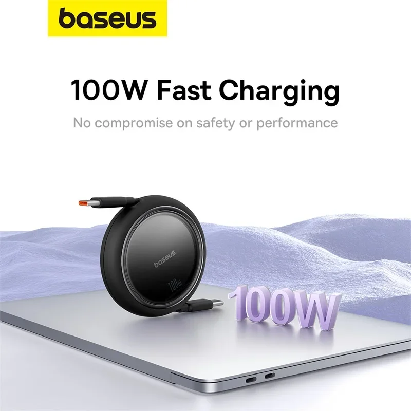 Baseus Retractable 100W USB C Cable For MacBook iPad Fast Charger Cable For iPhone 17 16 Plus Pro Max Type C For Xiaomi Samsung